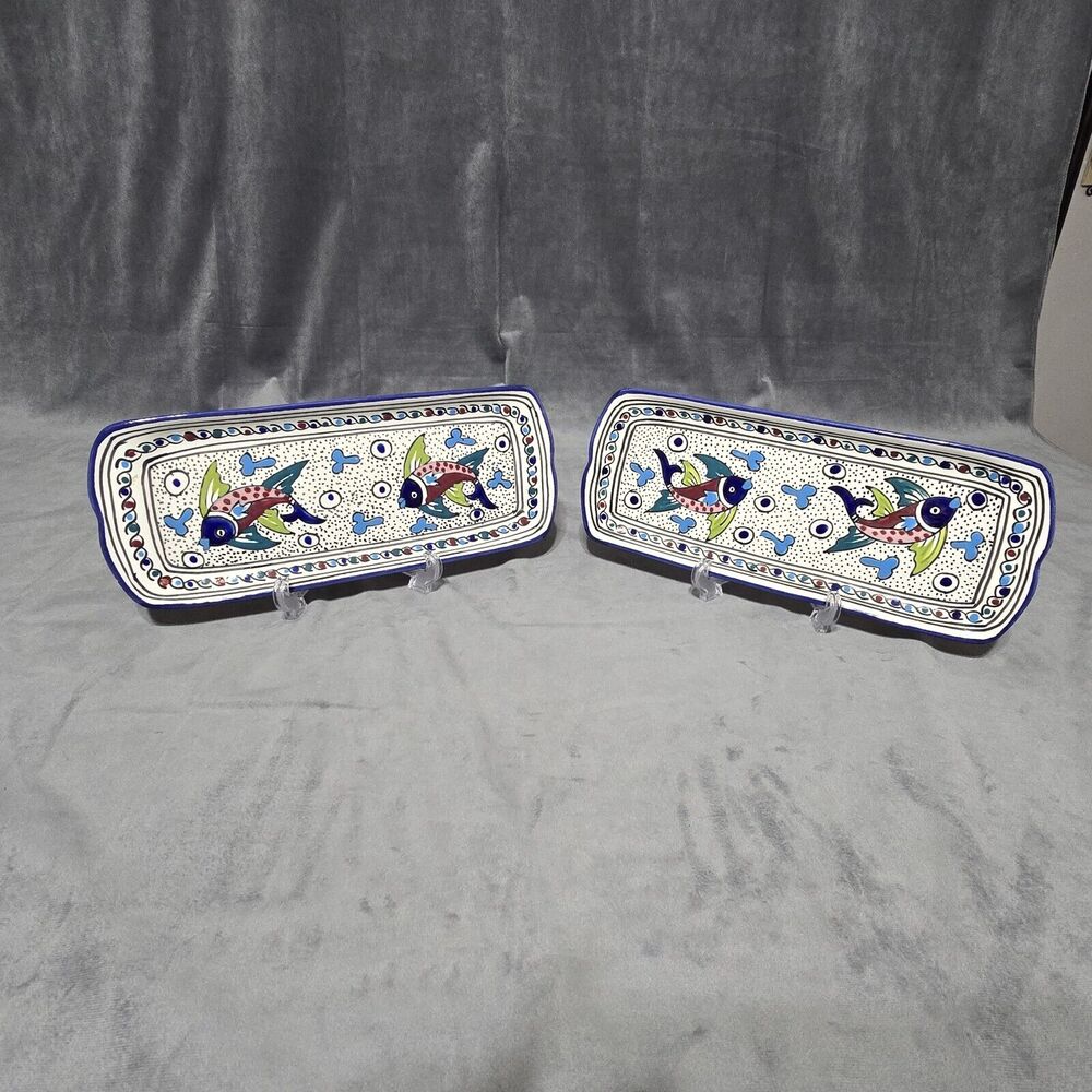 Tunisian Hand Painted Rectangle Fish Trinket Dish/Display Tray